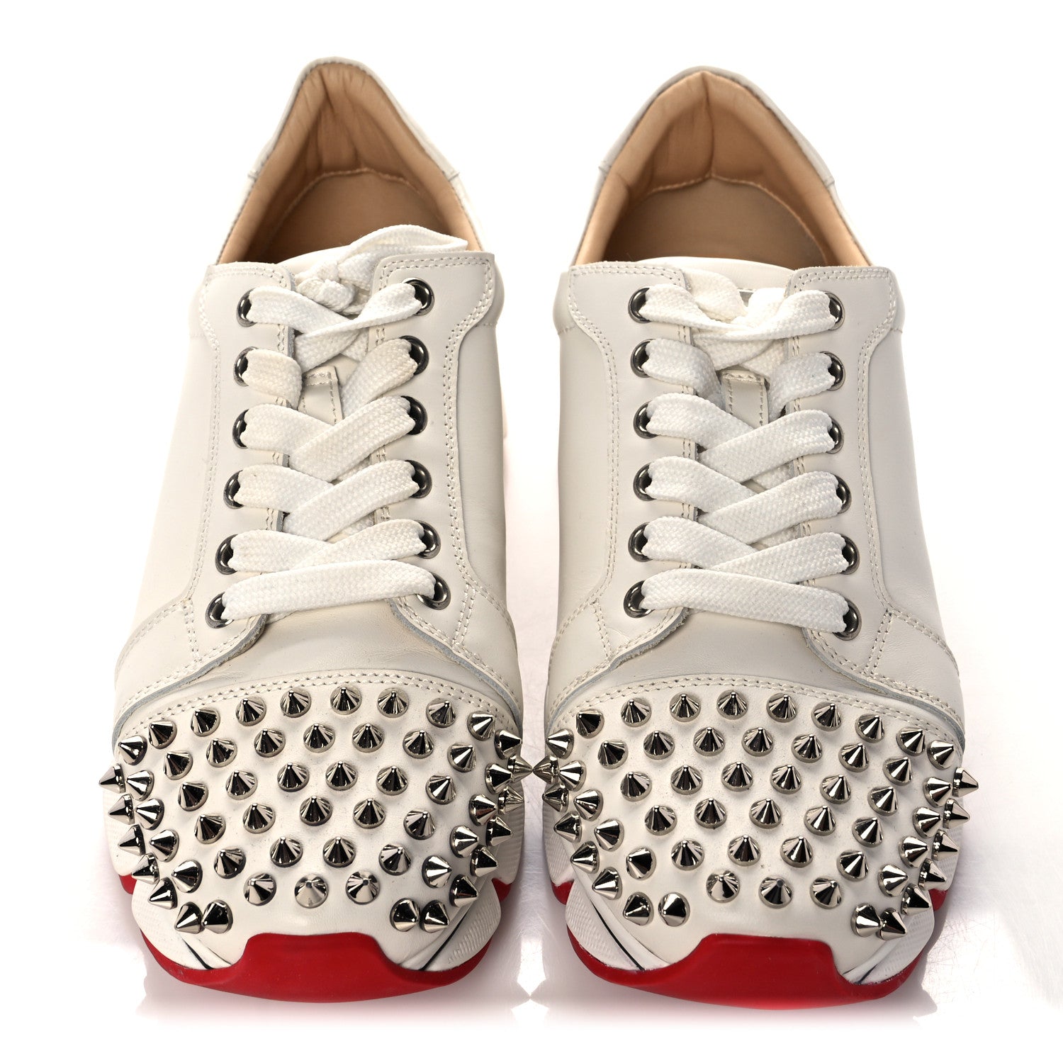 Christian Louboutin Calfskin Spike VRS 2018 Sneakers 37.5 Snow Silver 3 of 12