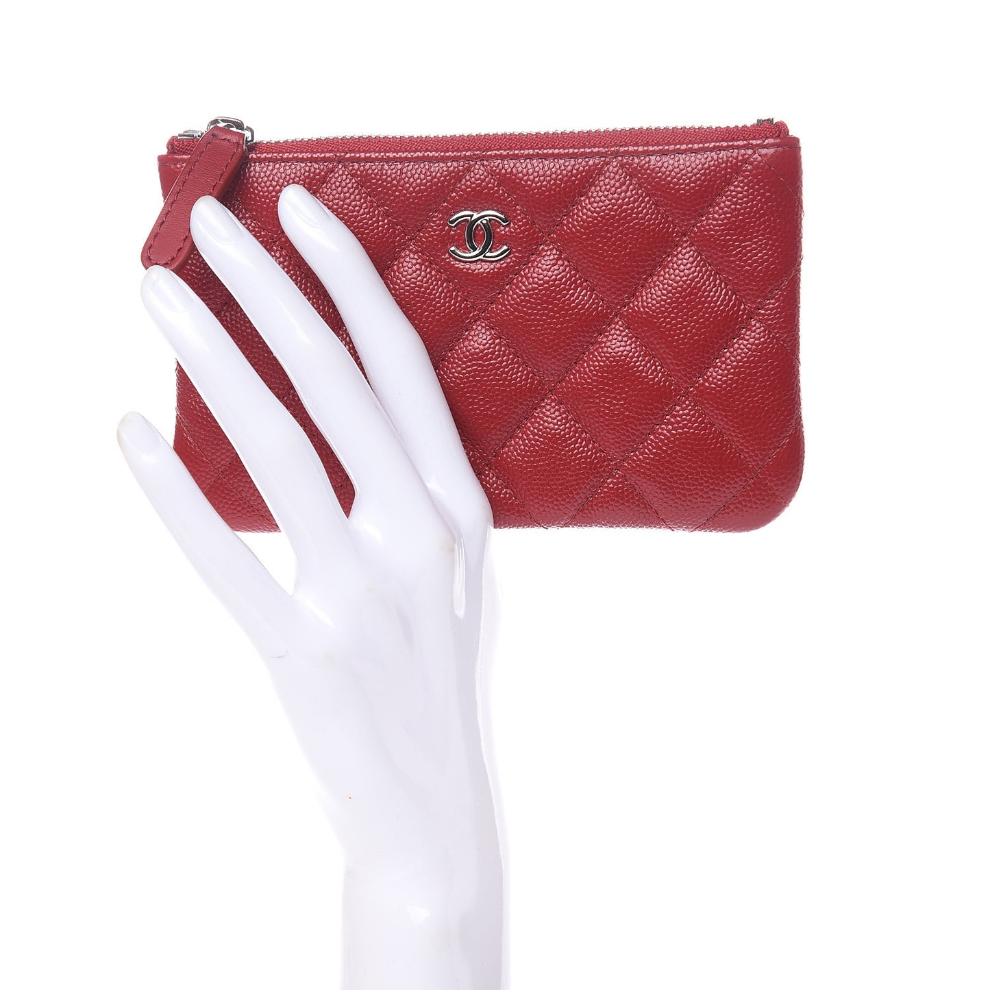 Caviar Quilted Small Cosmetic Case Dark Red