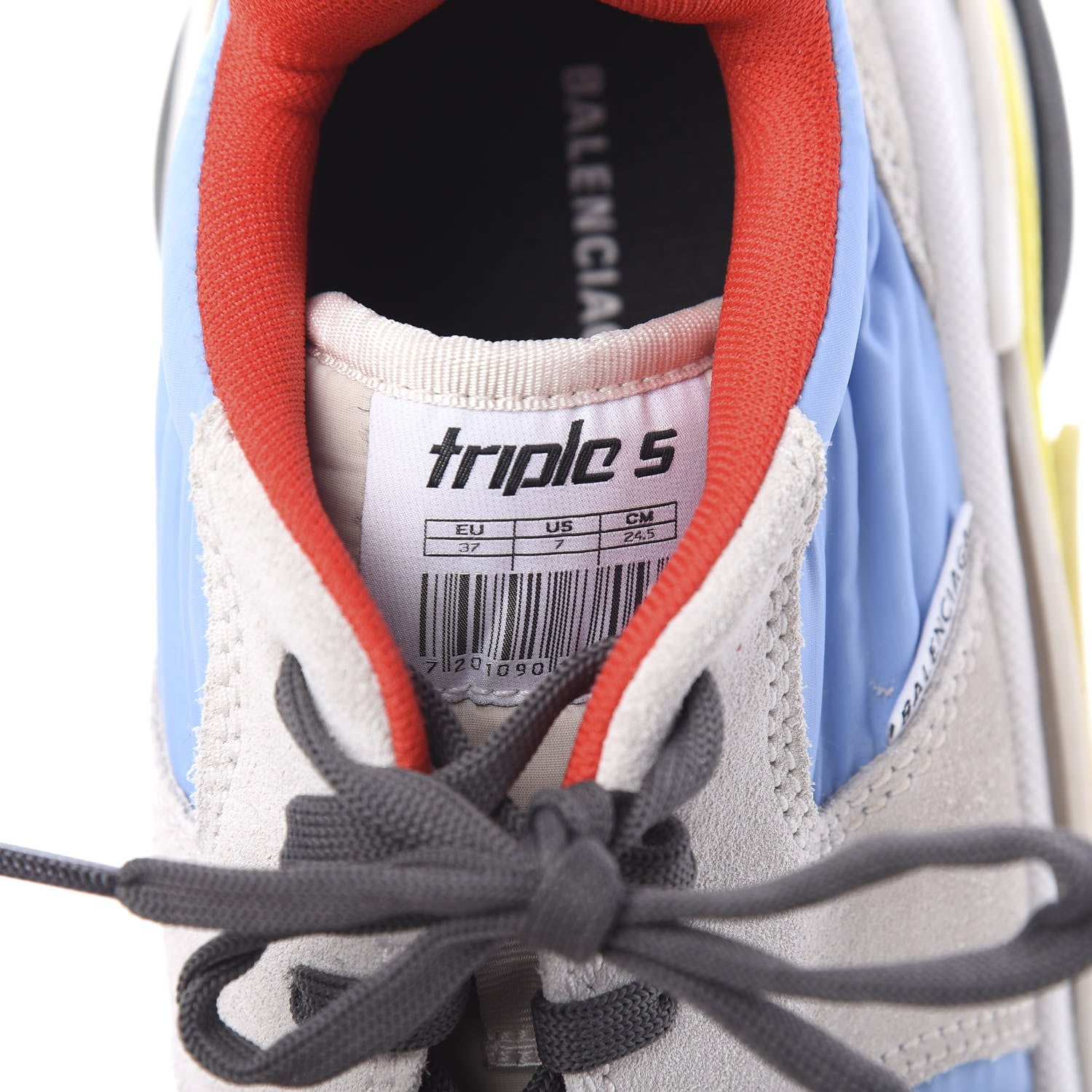 Balenciaga Nylon Suede Womens Triple S 2.0 Sneakers 37 Gris Bleu Rouge 7 of 9