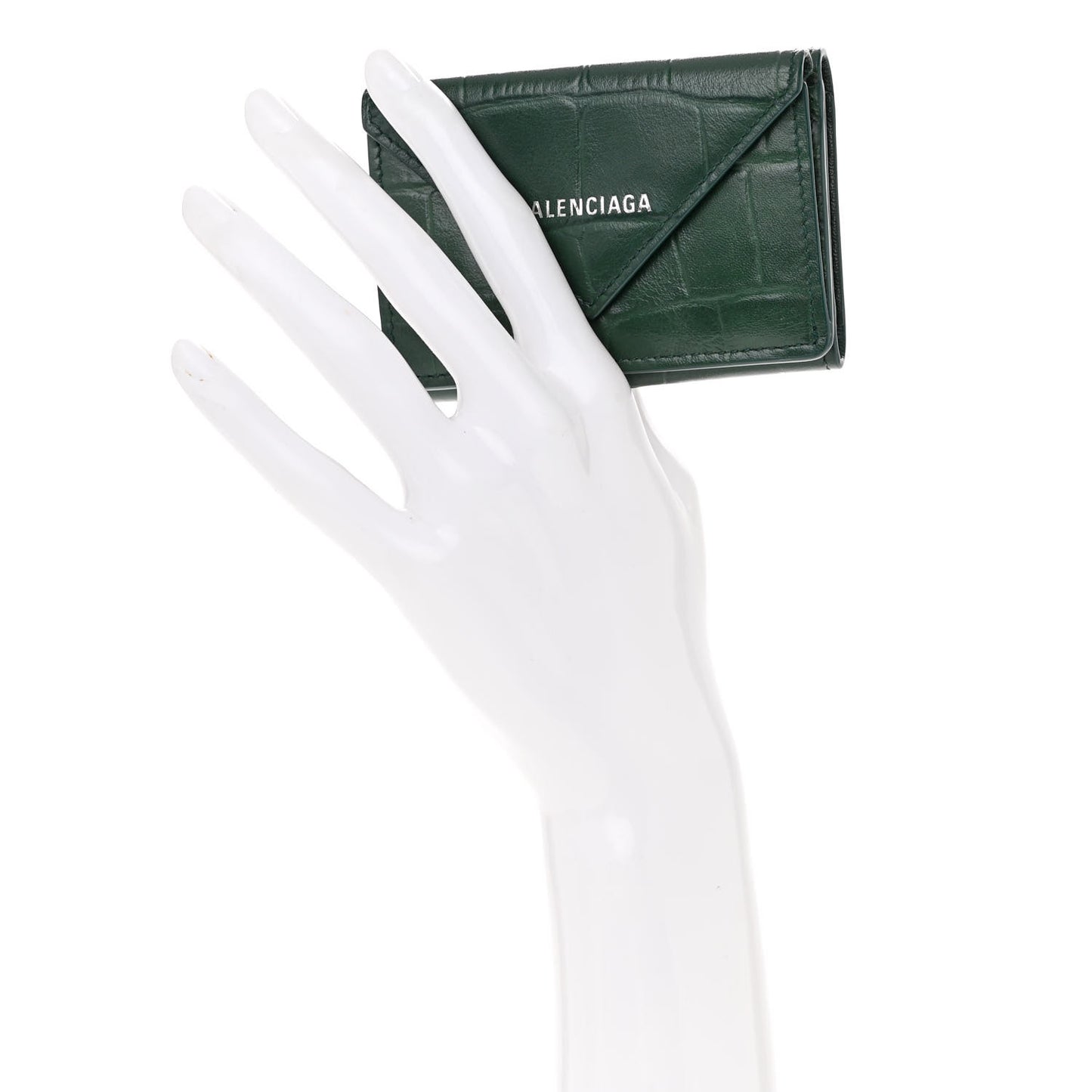 Calfskin Crocodile Embossed Mini Papier Wallet Dark Green