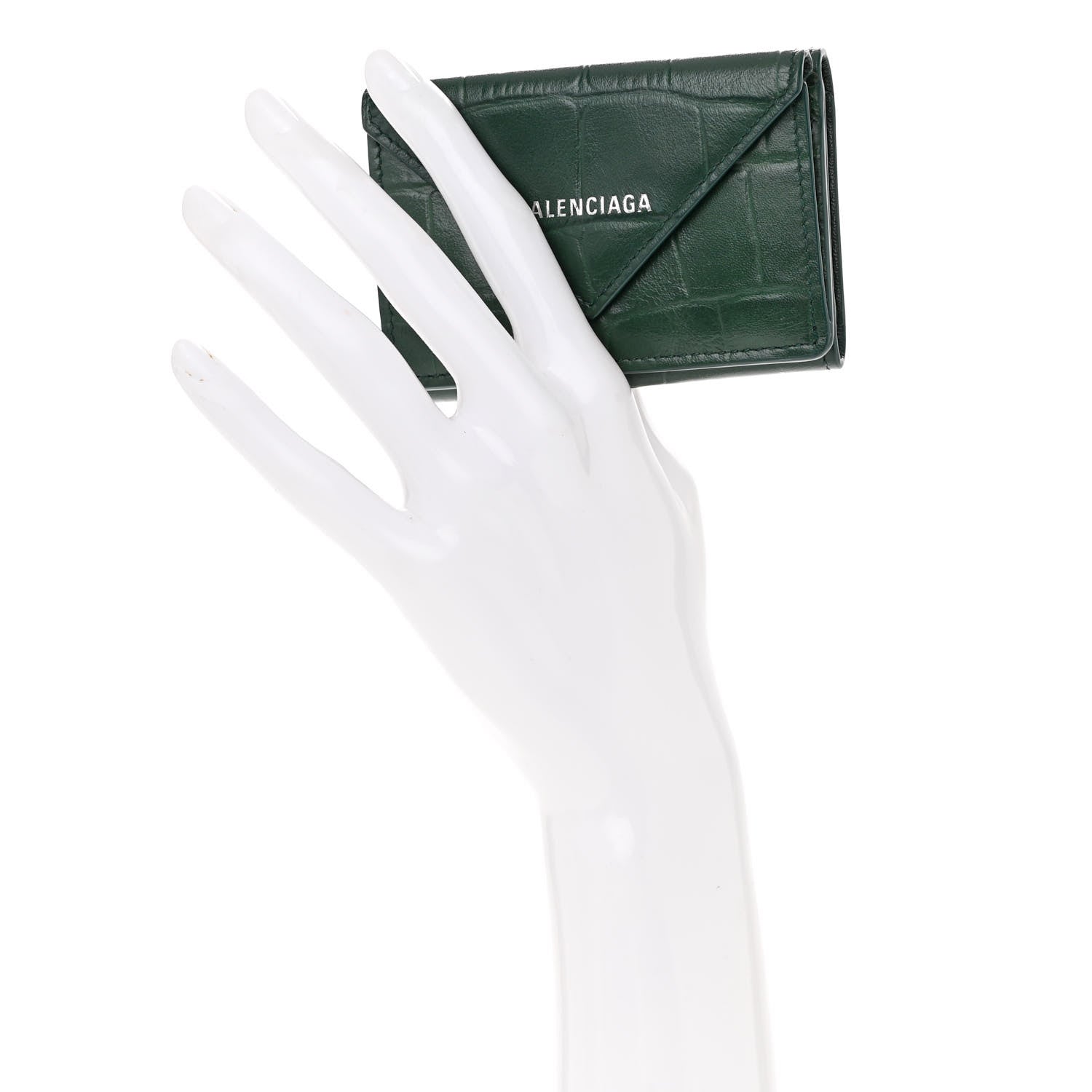 Balenciaga Calfskin Crocodile Embossed Mini Papier Wallet Dark Green 2 of 11