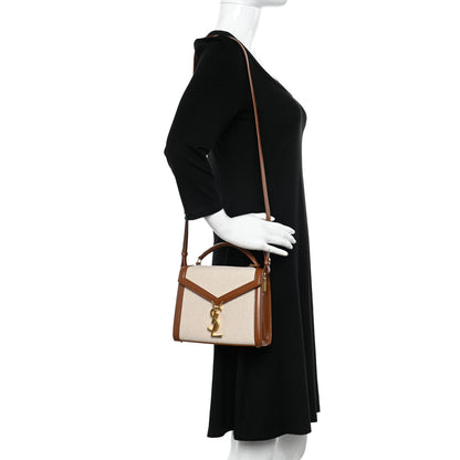 Saint Laurent Canvas Calfskin Mini Classic Monogram Cassandra Top Handle Tan Natural 2 of 10