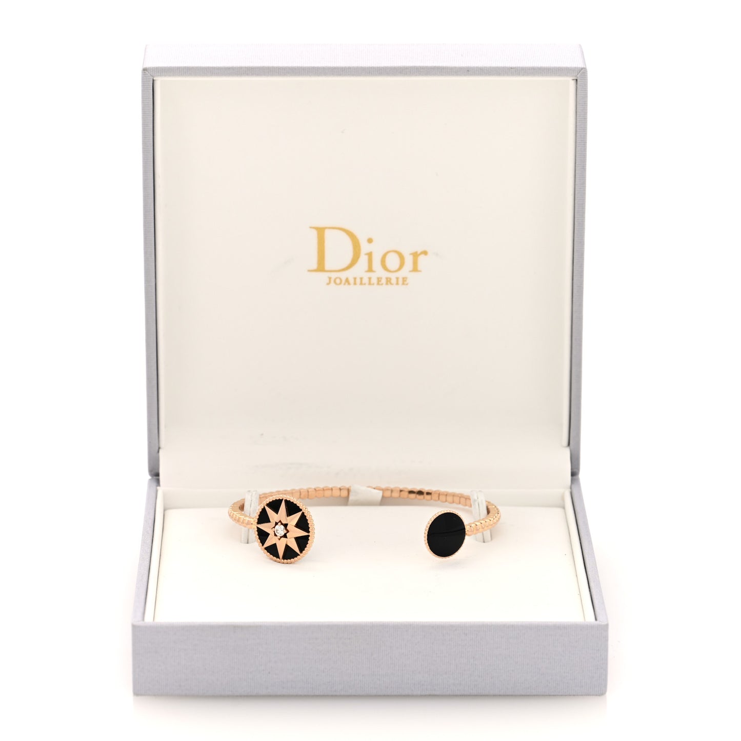 18K Rose Gold Diamond Black Onyx Rose Des Vents Cuff Bracelet