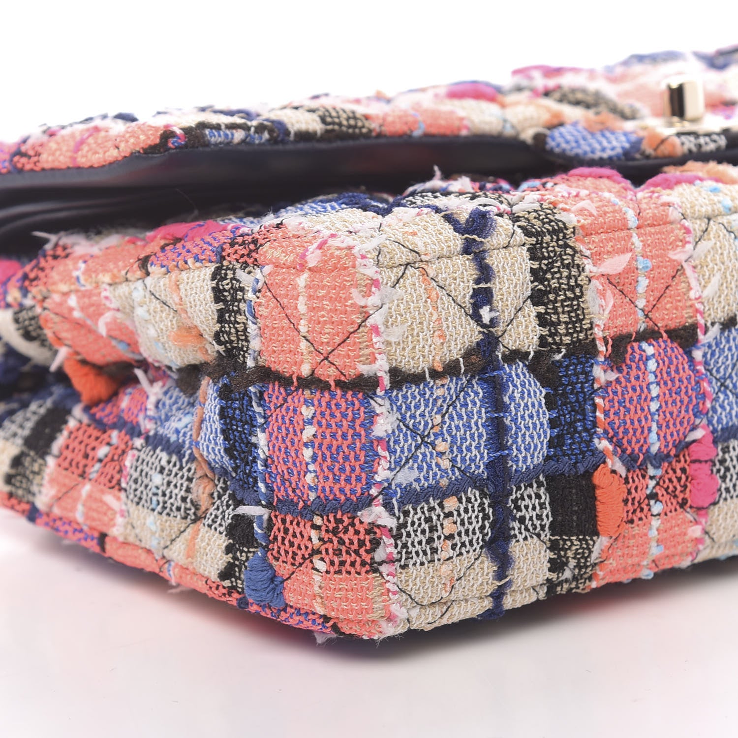 Chanel Tweed Quilted Medium Double Flap Blue Orange Yellow 8 of 11