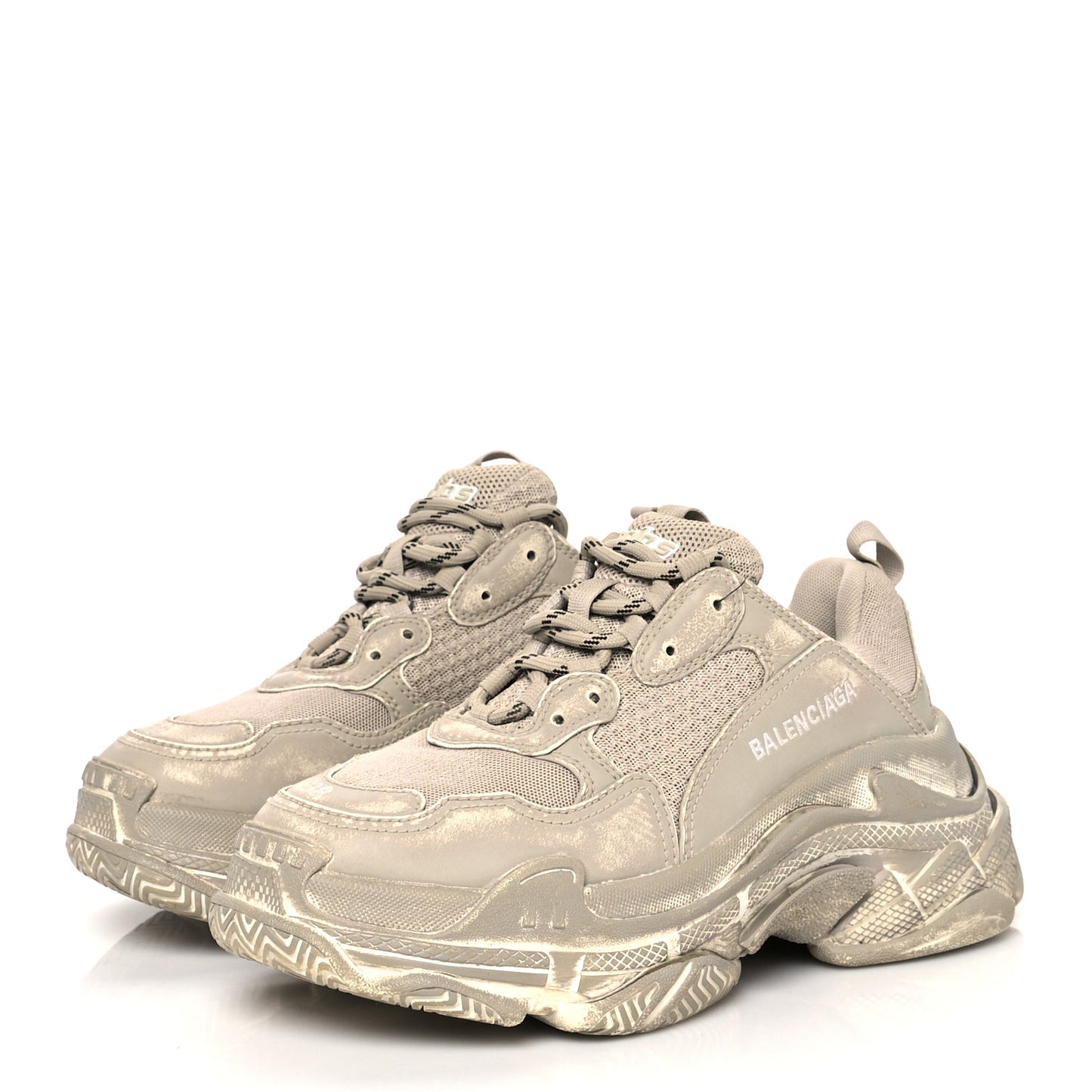 Fabric Mesh Distressed Womens Triple S Sneakers 38 Beige