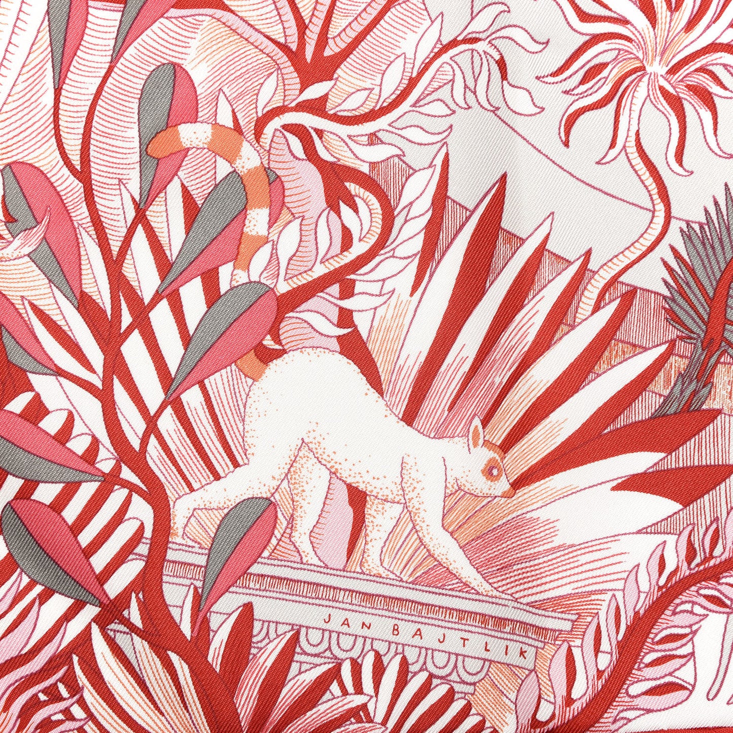Silk Cosmographia Universalis Scarf 90 Rose Rouge Blanc
