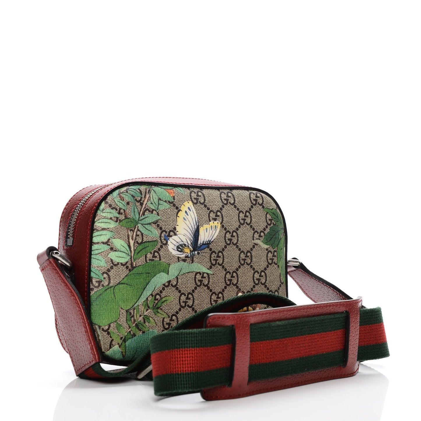 GG Supreme Monogram Tian Web Small Camera Bag Beige Multicolor Red