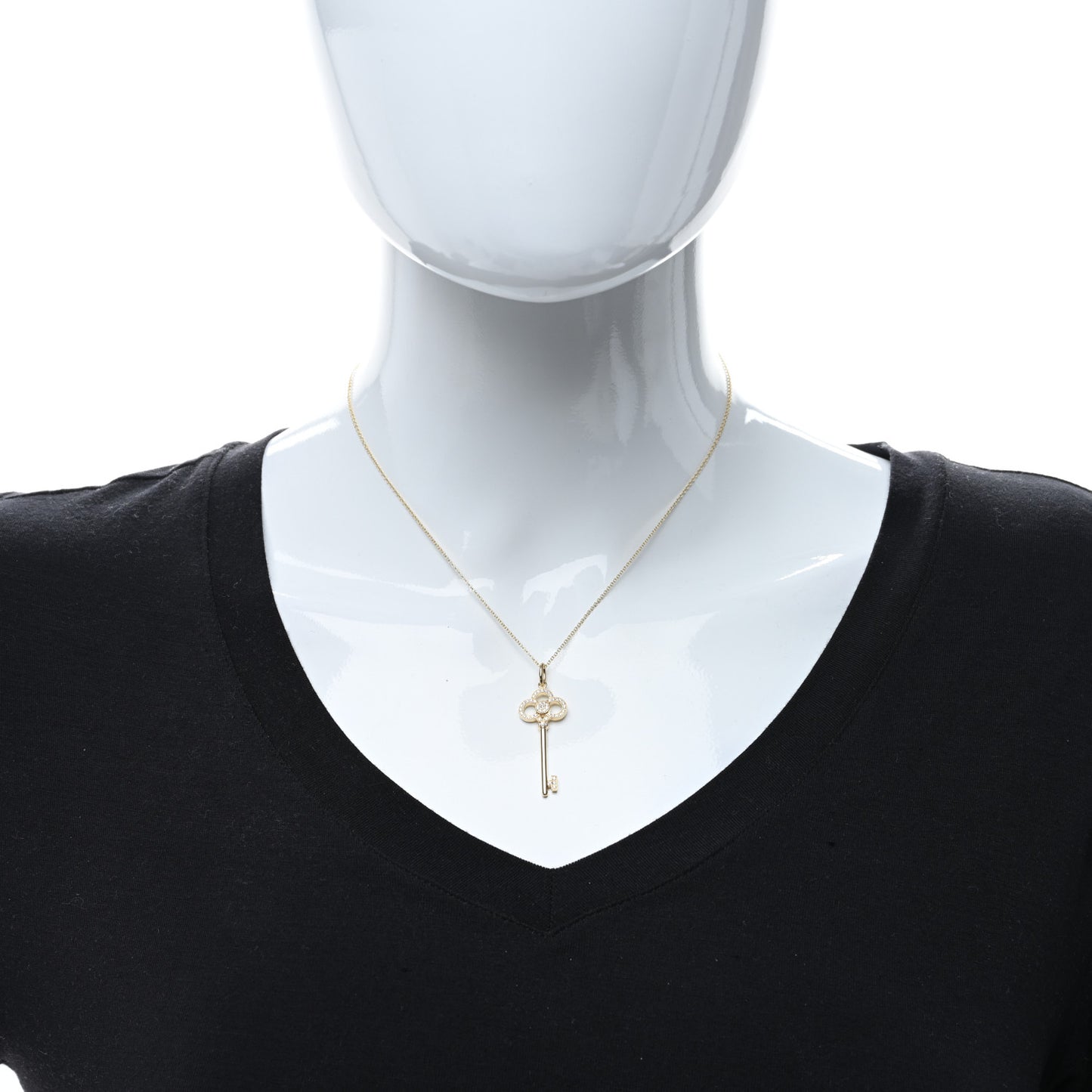 18K Yellow Gold Diamond Crown Key Pendant Necklace