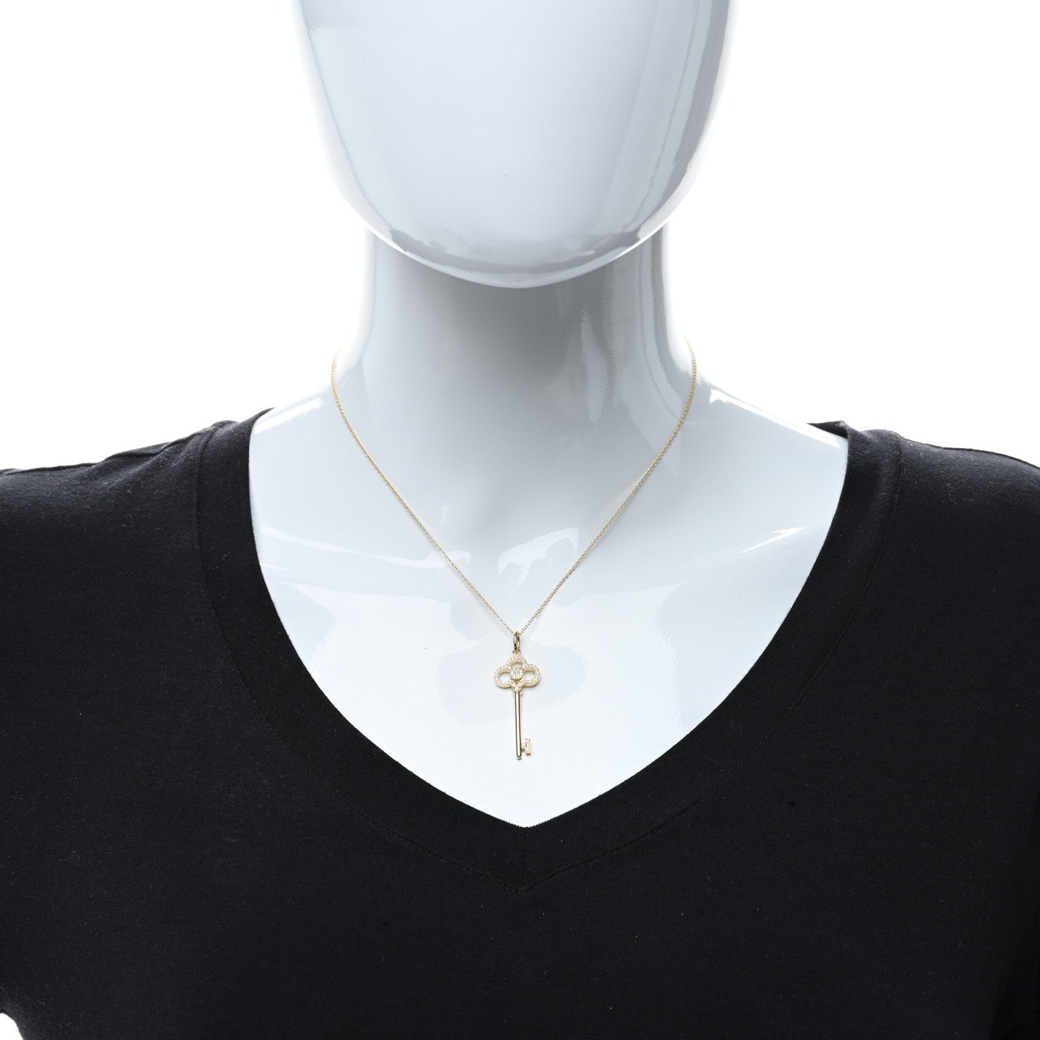 Tiffany 18K Yellow Gold Diamond Crown Key Pendant Necklace 3 of 5