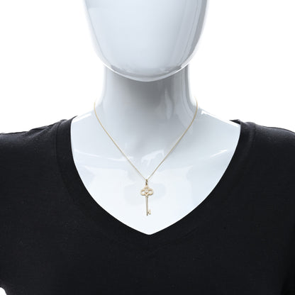 Tiffany 18K Yellow Gold Diamond Crown Key Pendant Necklace 3 of 5