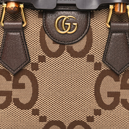 Gucci Monogram Jumbo GG Textured Dollar Calfskin Mini Diana Tote Bag Camel Ebony New Acero 8 of 10