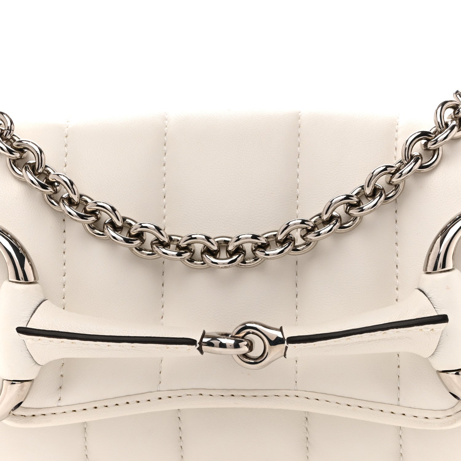 Gucci Nappa Vertical Matelasse Small Maxi Horsebit Chain Shoulder Bag Great White 8 of 15