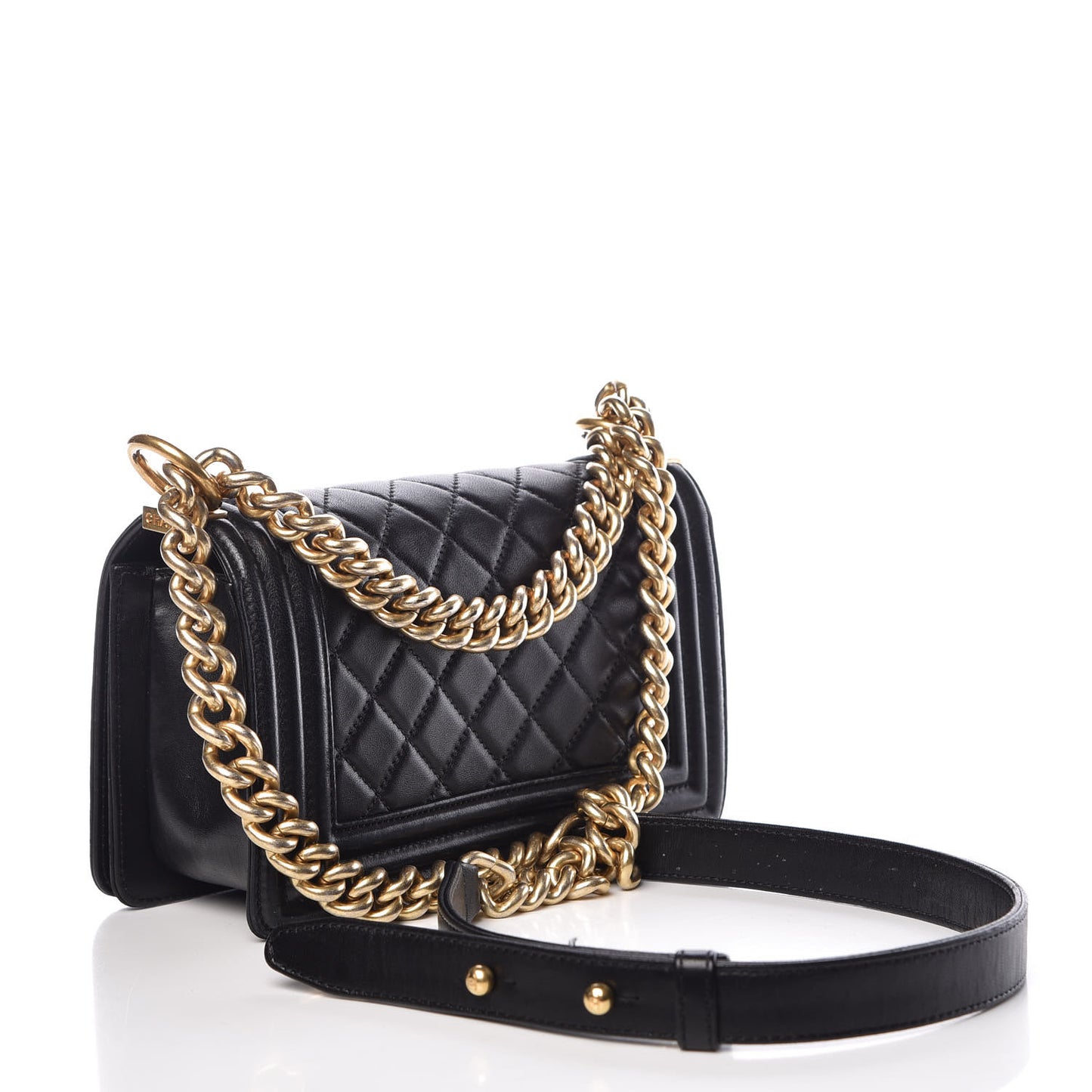 Lambskin Quilted Small Boy Flap Black