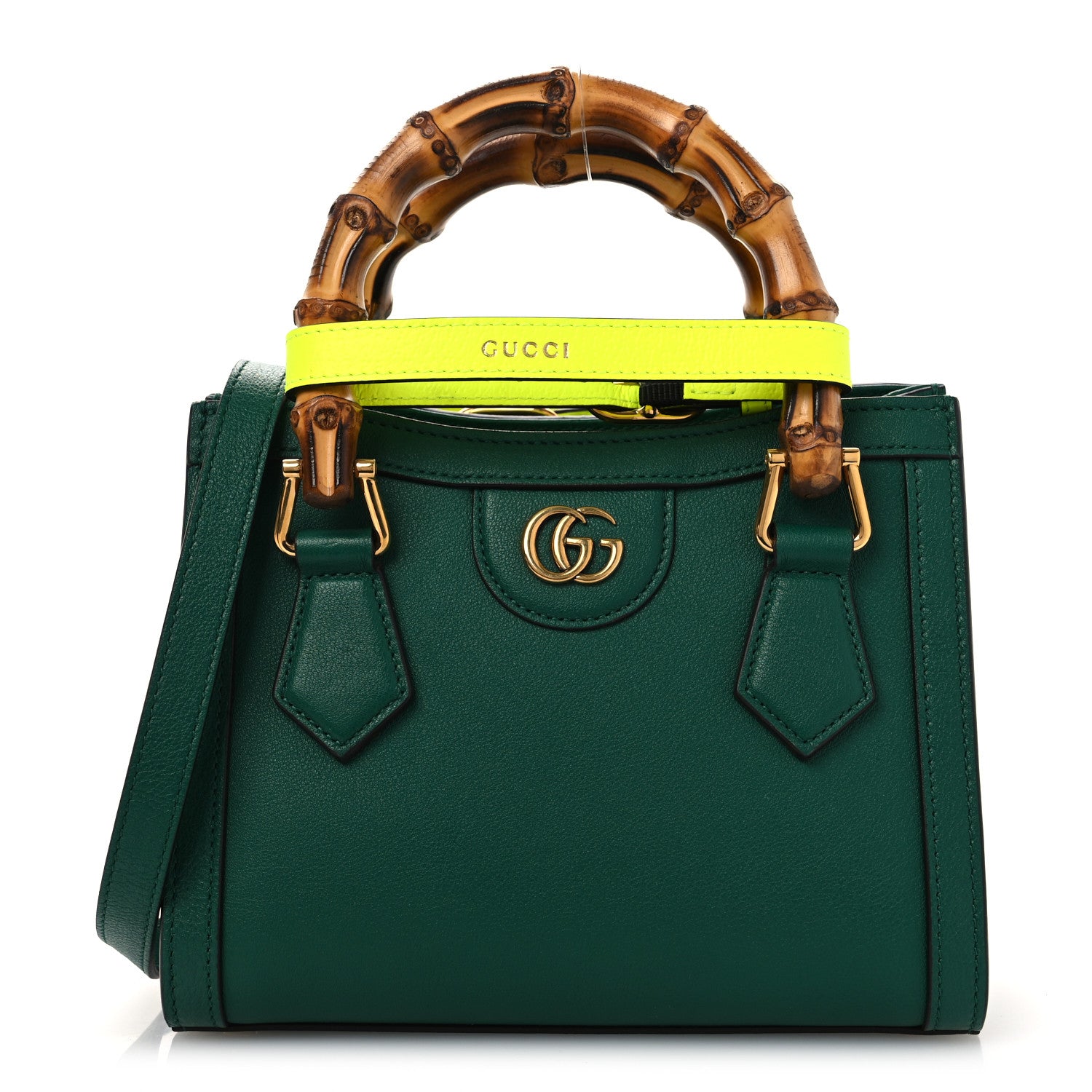 Gucci Wonka Grain Calfskin Mini Diana Tote Bag Green Yellow Fluo 1 of 11