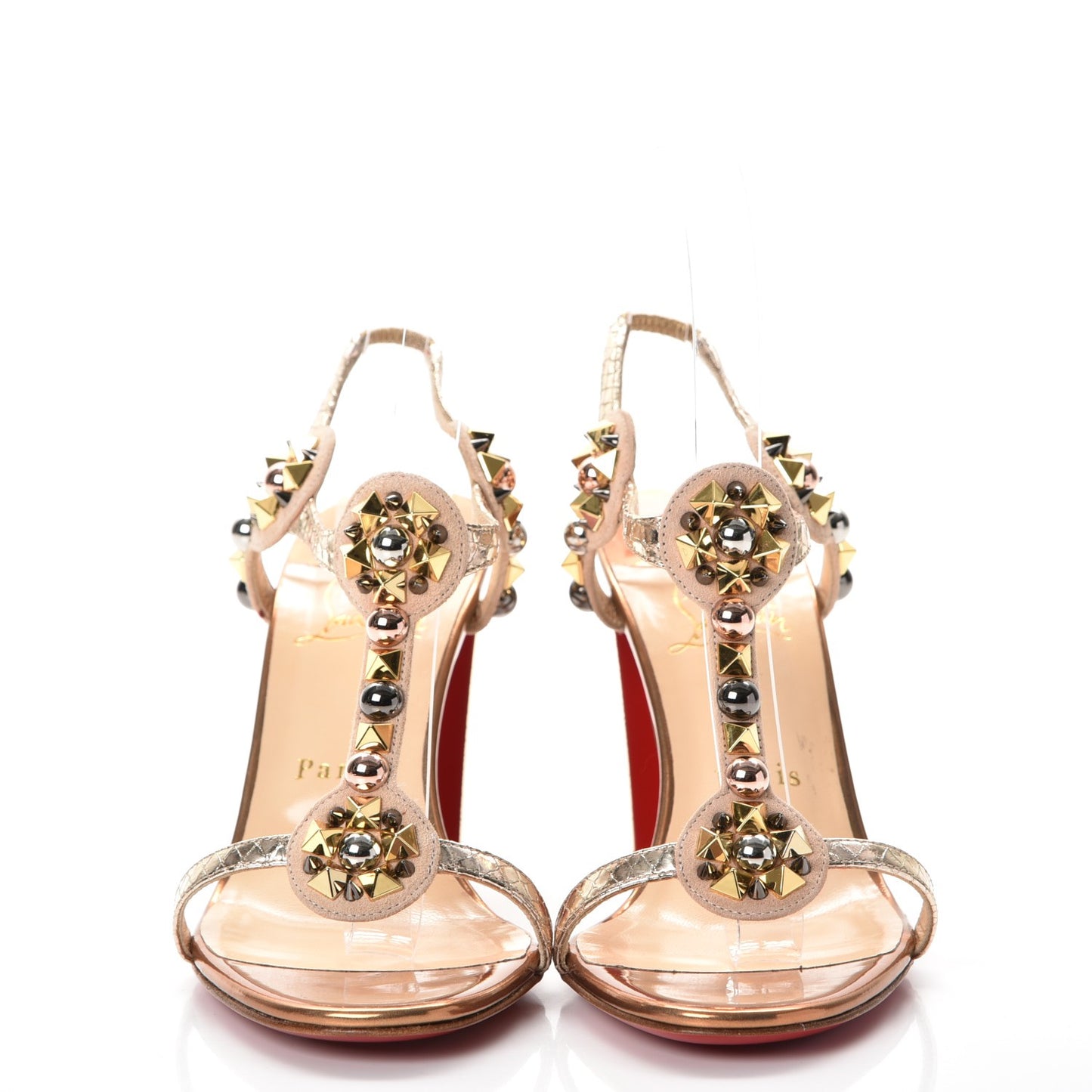 Studded Lame Metallic Patent Kaleitop 85 T-Strap Sandals 38.5 Doudou