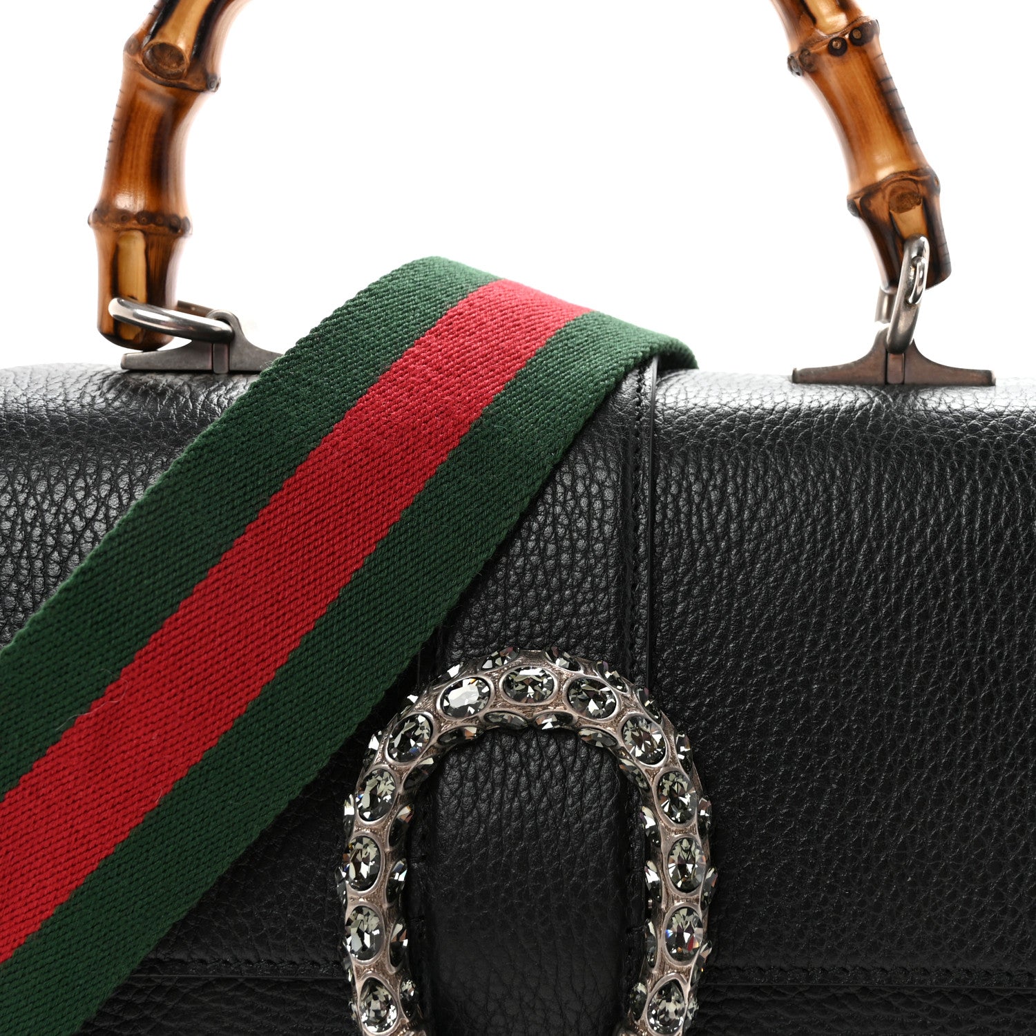Gucci Dollar Calfskin Crystal Web Medium Dionysus Bamboo Top Handle Bag Black Black Diamond 8 of 10