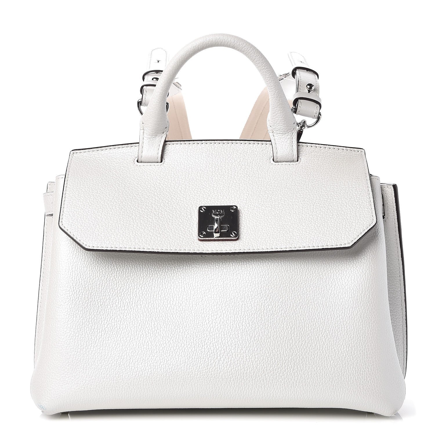 MCM Grained Calfskin Medium Milla Convertible Backpack White Flake 1 of 12