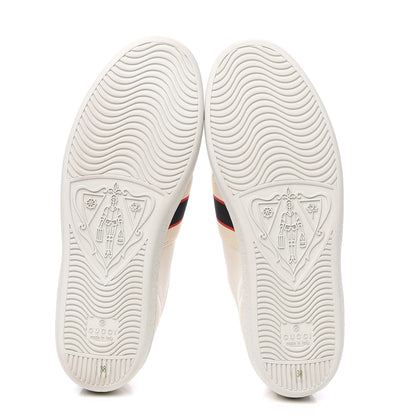 Gucci Calfskin Stripe Womens New Ace Sneakers 38 New Mystic White Ecru Red Flame 5 of 9