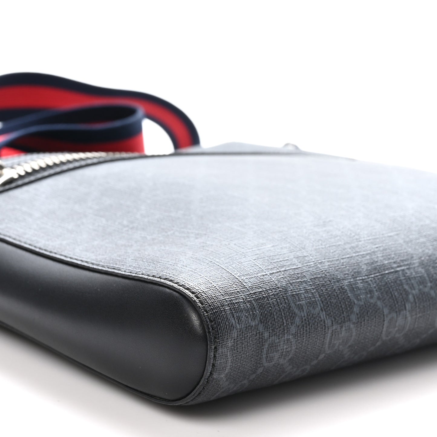 GG Supreme Monogram Appia Calfskin Web Flat Messenger Bag Black Grey