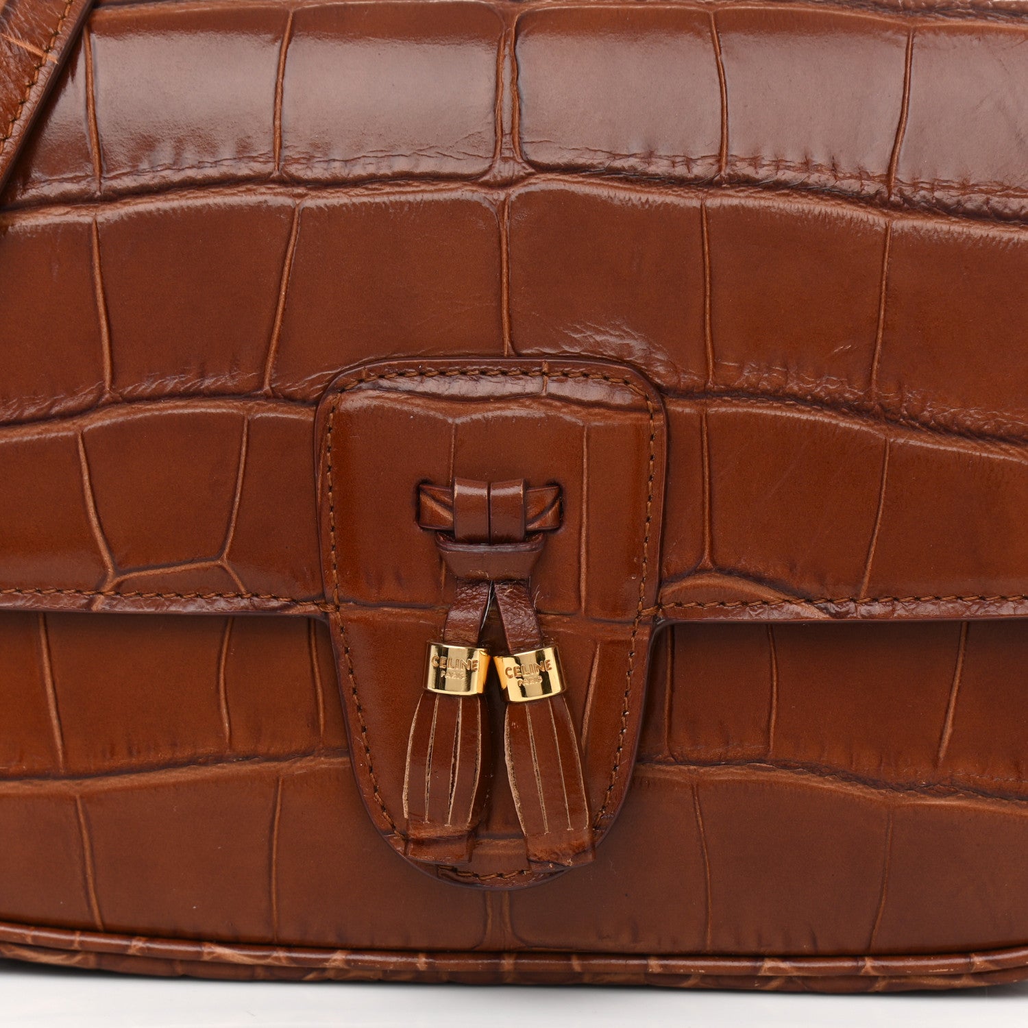 Celine Calfskin Crocodile Embossed Medium Tassel Bag Tan 9 of 13