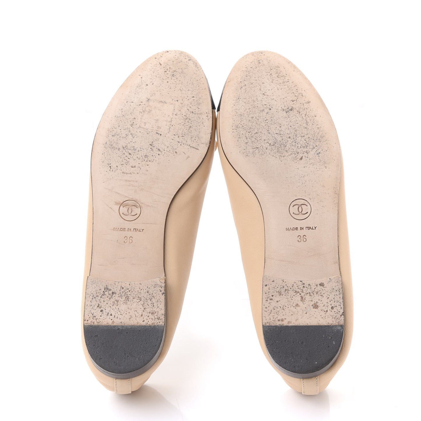 Lambskin Cap Toe CC Ballerina Flats 36 Beige Black