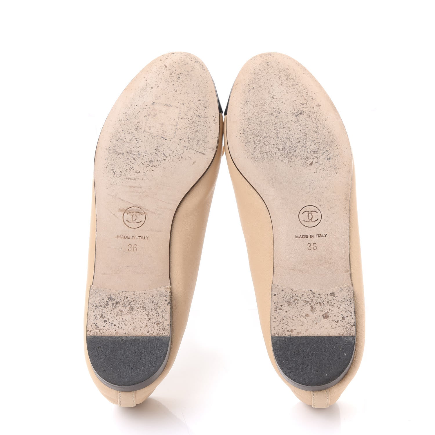 Chanel Lambskin Cap Toe CC Ballerina Flats 36 Beige Black 5 of 8