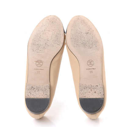 Chanel Lambskin Cap Toe CC Ballerina Flats 36 Beige Black 5 of 8
