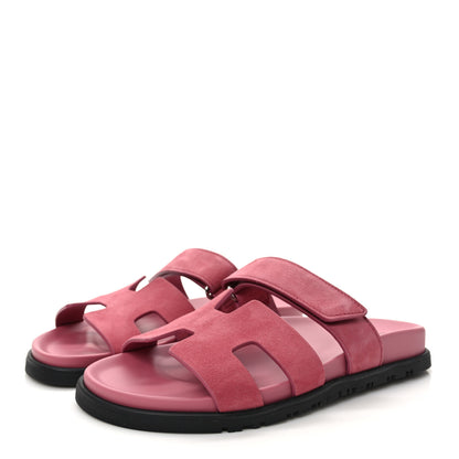 Hermes Suede Goatskin Womens Chypre Sandals 37 Rose Aphrodite 3 of 9