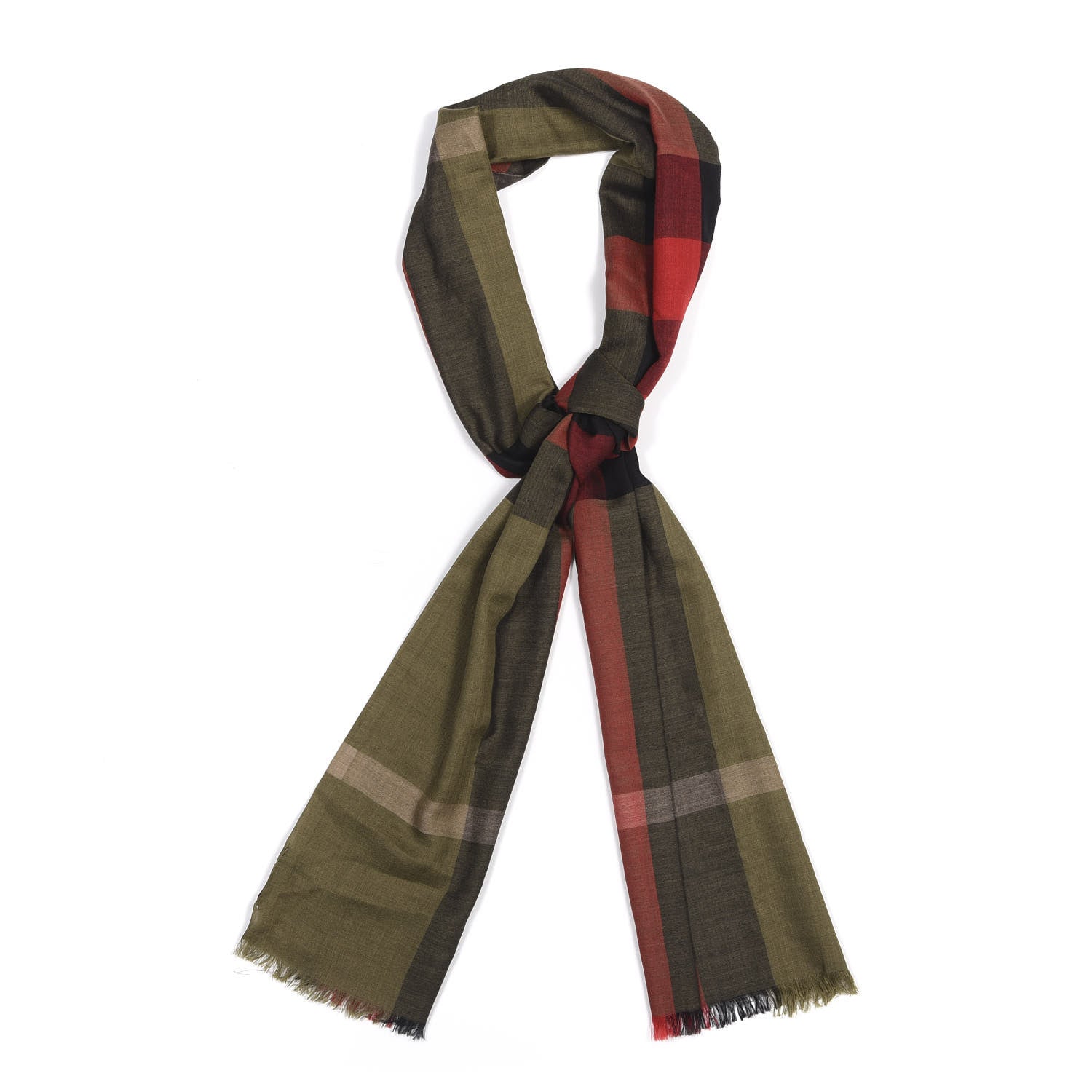Burberry Wool Silk Giant Check Scarf Green 1 of 3