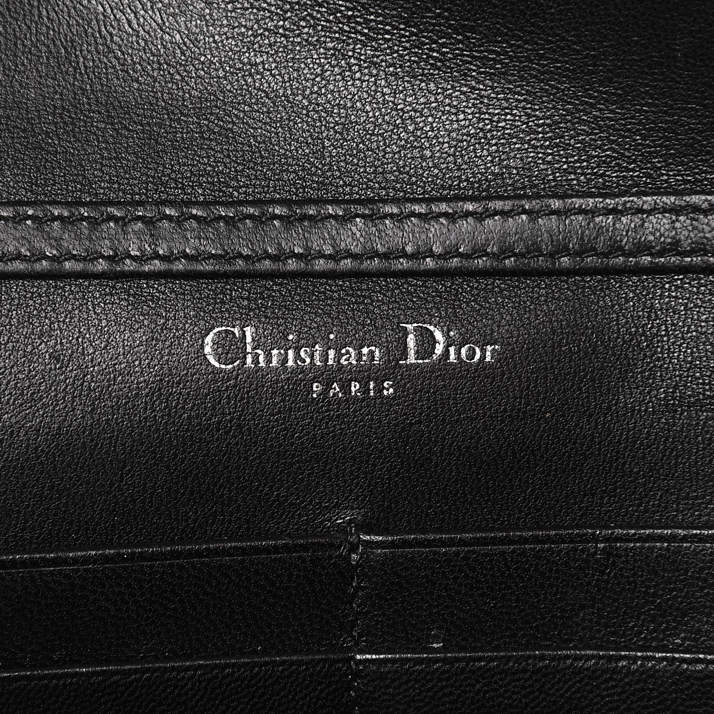 Grained Calfskin Diorama Wallet on Chain Pouch Black