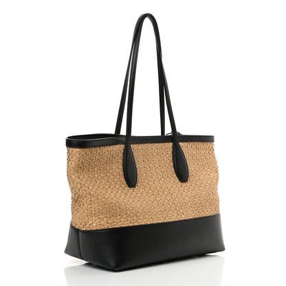 Salvatore Ferragamo Woven Raffia Calfskin The Studio Tote Beige Black 4 of 19