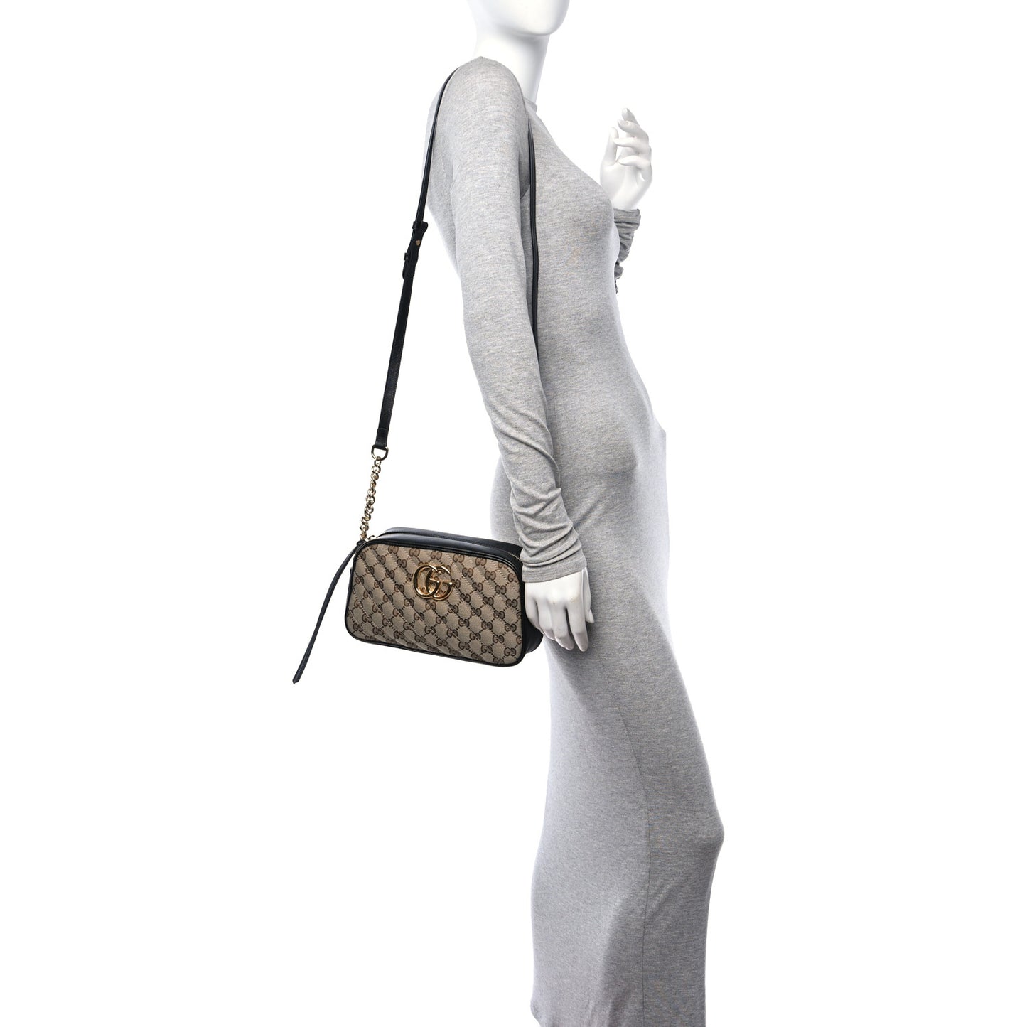 Monogram Matelasse Diagonal Small GG Marmont Chain Shoulder Bag Beige Black