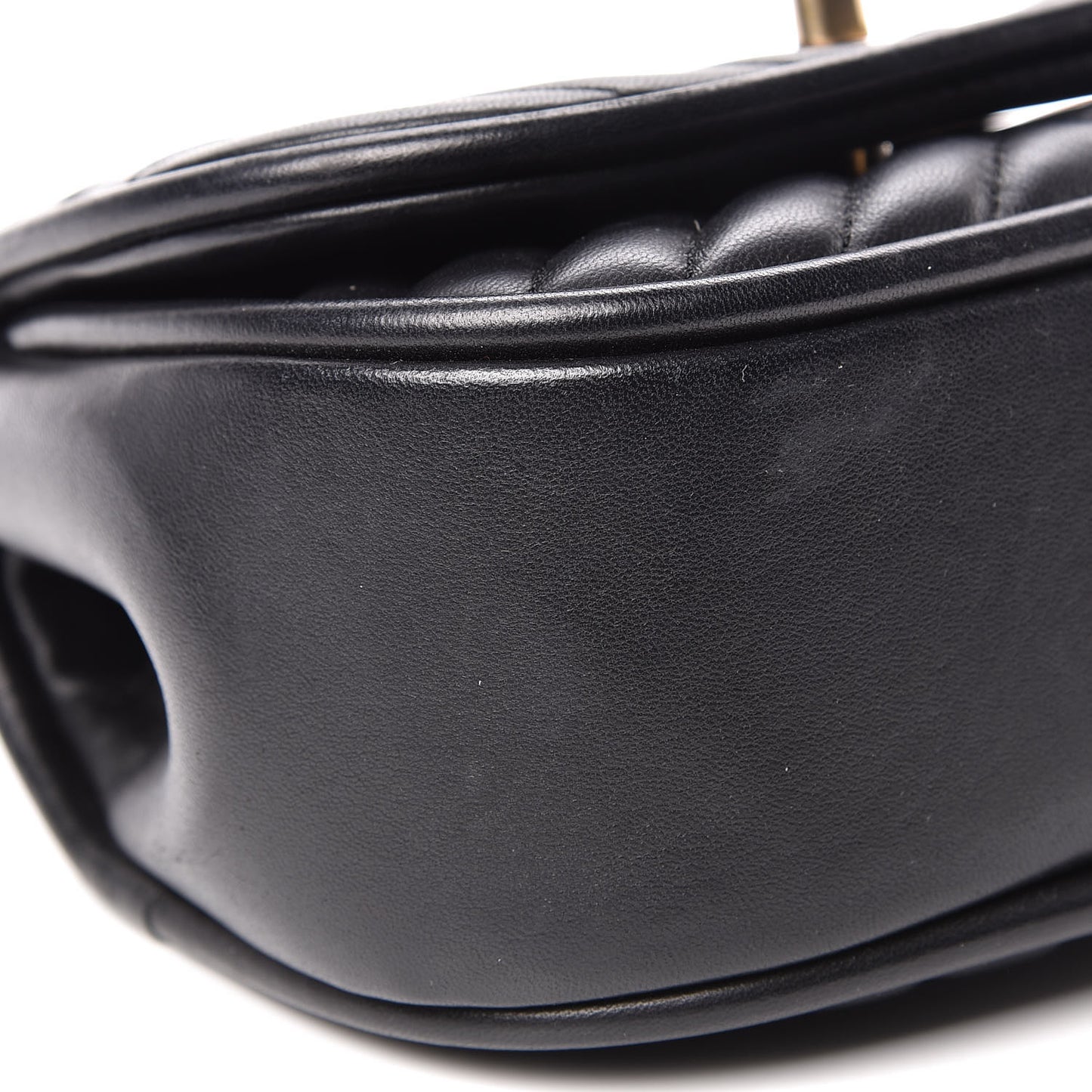 Lambskin Reverse Chevron Quilted Mini Round Top Handle Flap Black