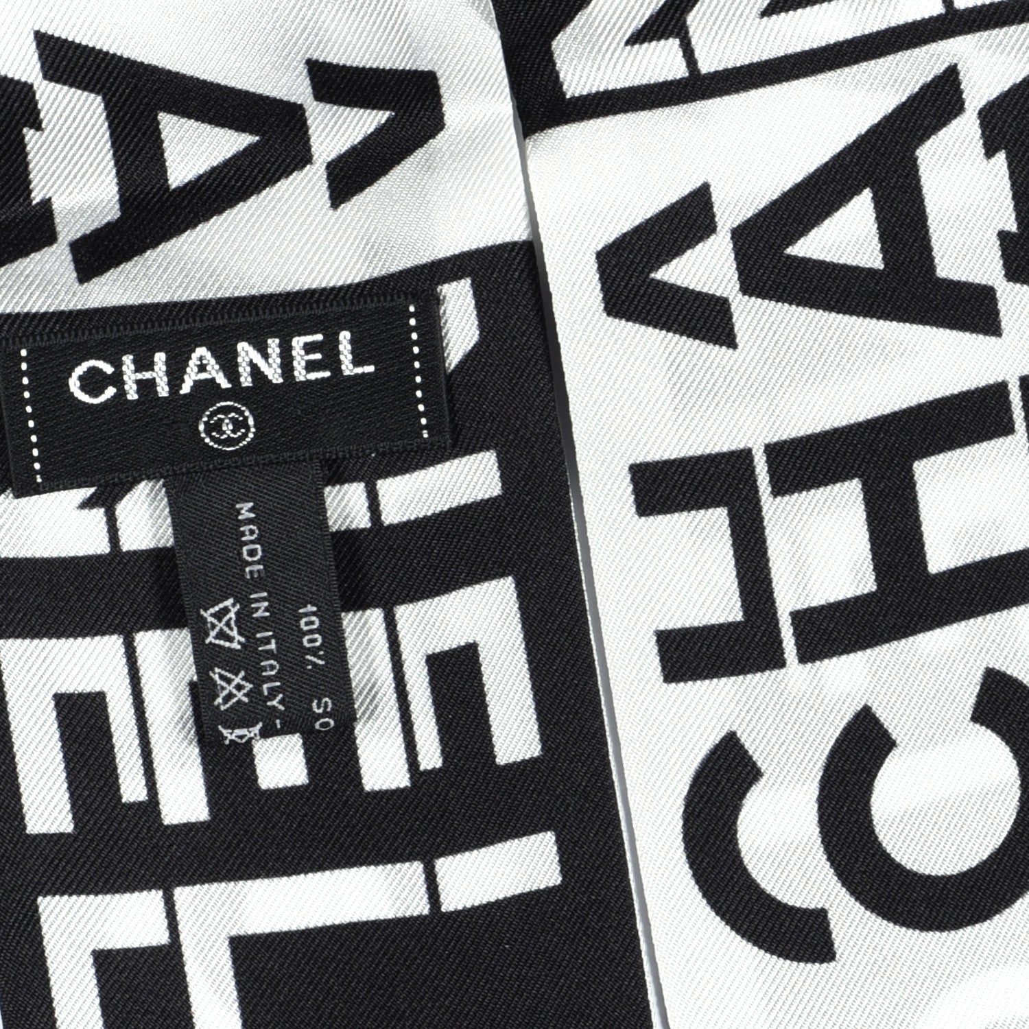 Chanel Silk Logo Slim Bandeau Scarf Black White 3 of 5