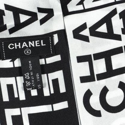 Chanel Silk Logo Slim Bandeau Scarf Black White 3 of 5