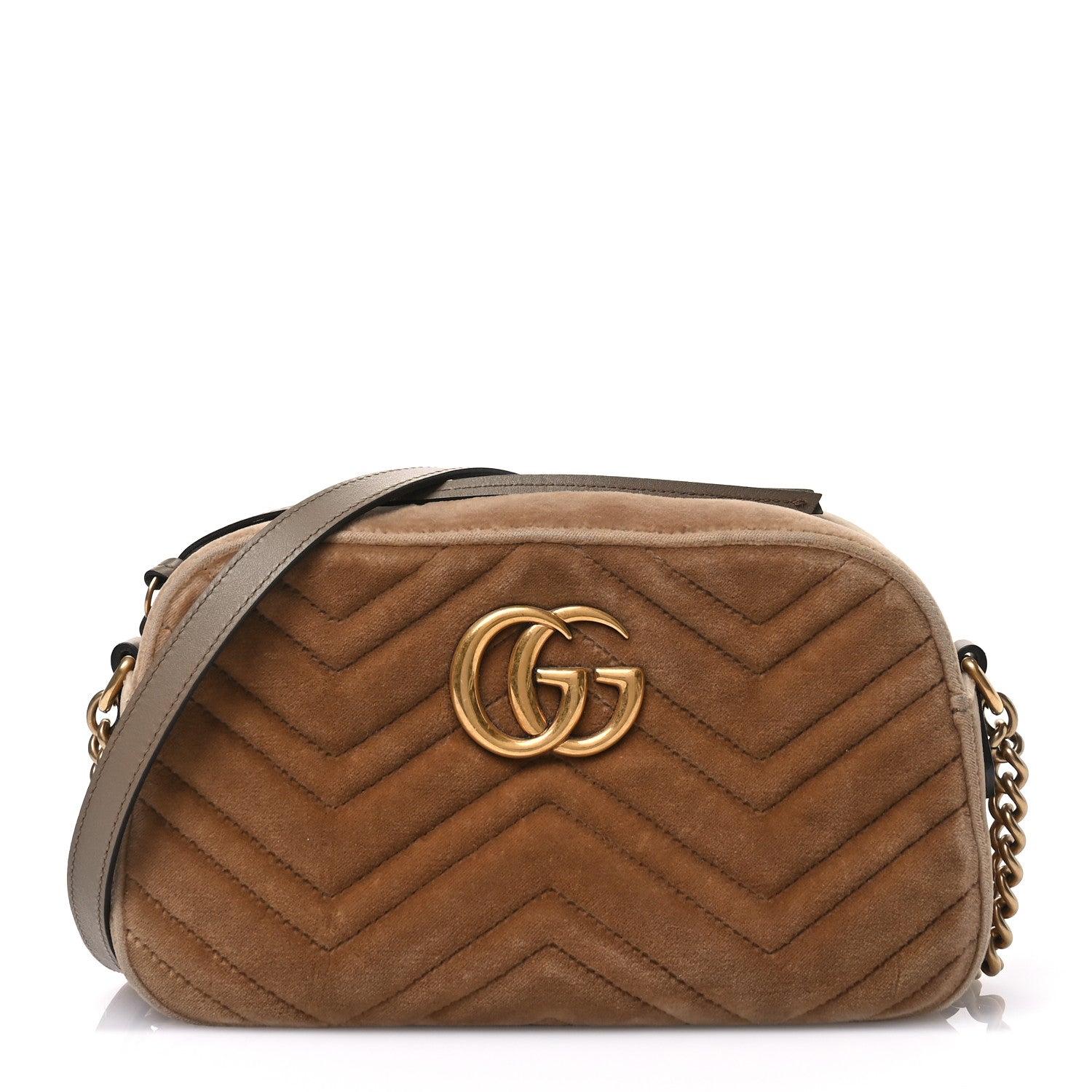 Gucci Velvet Matelasse Small GG Marmont Chain Shoulder Bag Taupe 1 of 13