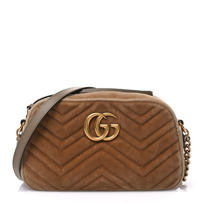 Gucci Velvet Matelasse Small GG Marmont Chain Shoulder Bag Taupe 1 of 13