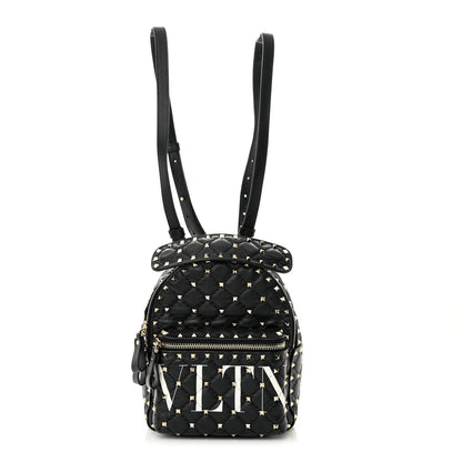 Valentino Garavani Lambskin VLTN Print Quilted Mini Rockstud Spike Backpack Black 1 of 14