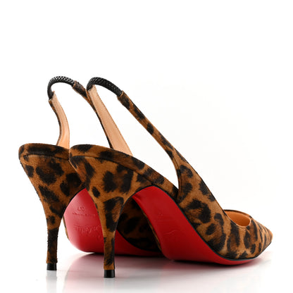 Christian Louboutin Veau Velours Leopard Clare Sling 80 Pumps 37 Caramel 4 of 8