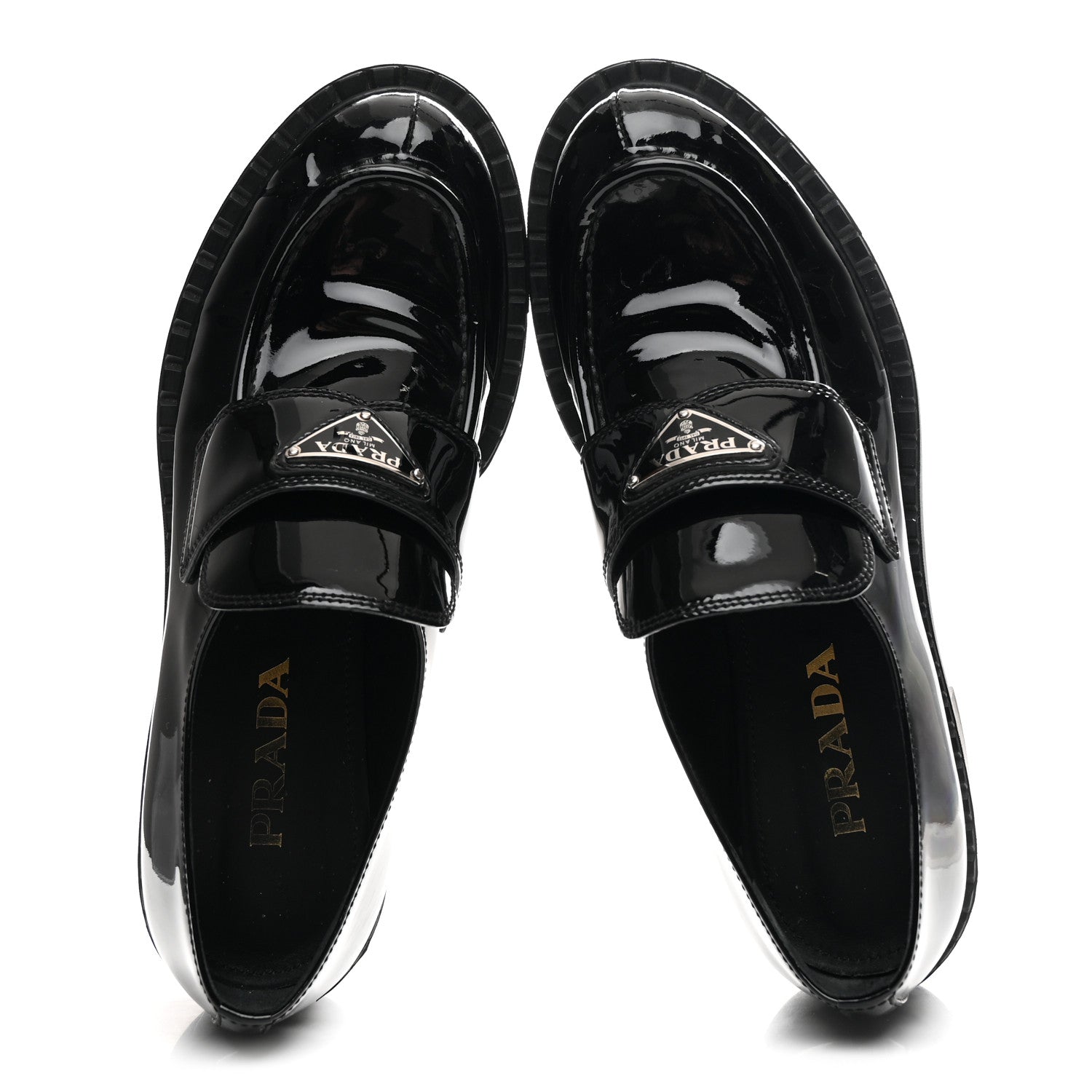 Prada Vernice Triangle 50mm Loafers 38.5 Black 2 of 9