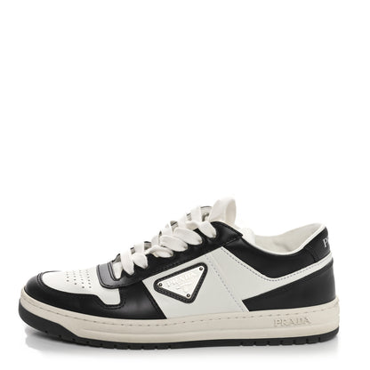Prada Vitello Sport Spazzolato Rois Triangle Logo Womens Downtown Low Top 30mm Sneakers 37.5 White Black 1 of 9
