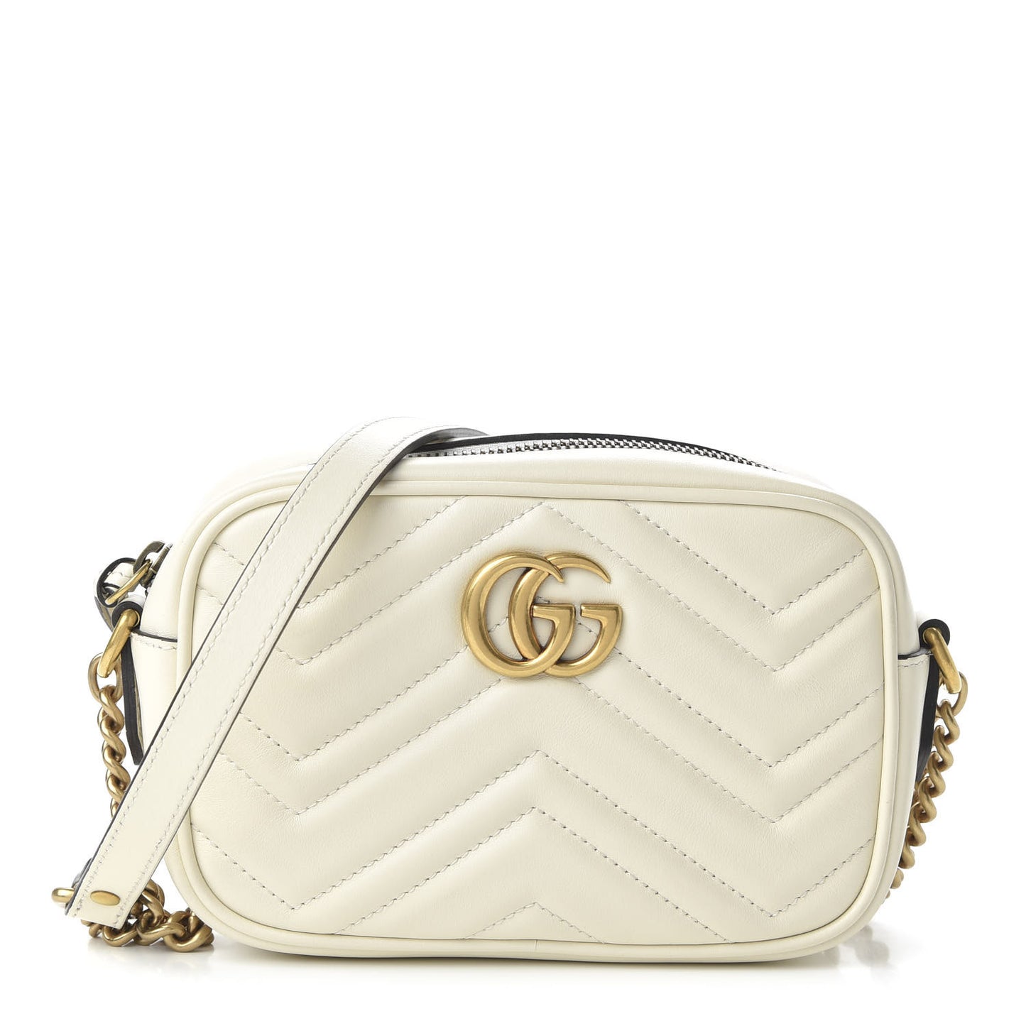 Calfskin Matelasse Mini GG Marmont Chain Shoulder Bag White