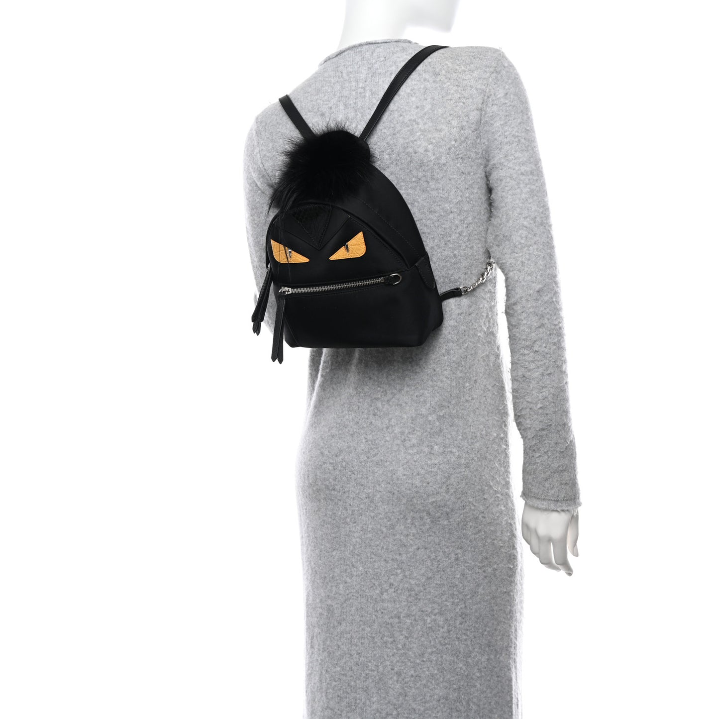 Nylon Vitello Dolce Goat Fox Fur Crocodile Monster Eyes Mini Backpack Black Sunflower