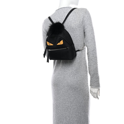 Fendi Nylon Vitello Dolce Goat Fox Fur Crocodile Monster Eyes Mini Backpack Black Sunflower 2 of 10