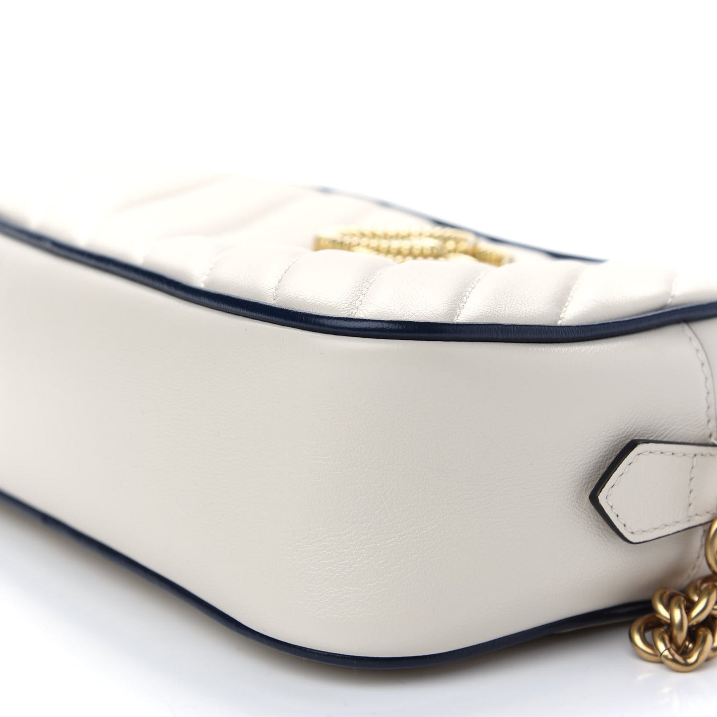 Vintage Effect Calfskin Matelasse Diagonal Small Torchon GG Marmont Chain Shoulder Bag Mystic White Blue Agata