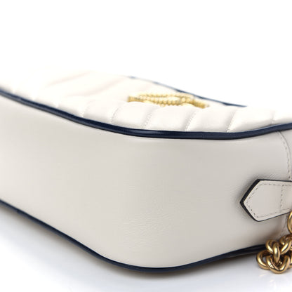 Gucci Vintage Effect Calfskin Matelasse Diagonal Small Torchon GG Marmont Chain Shoulder Bag Mystic White Blue Agata 9 of 9