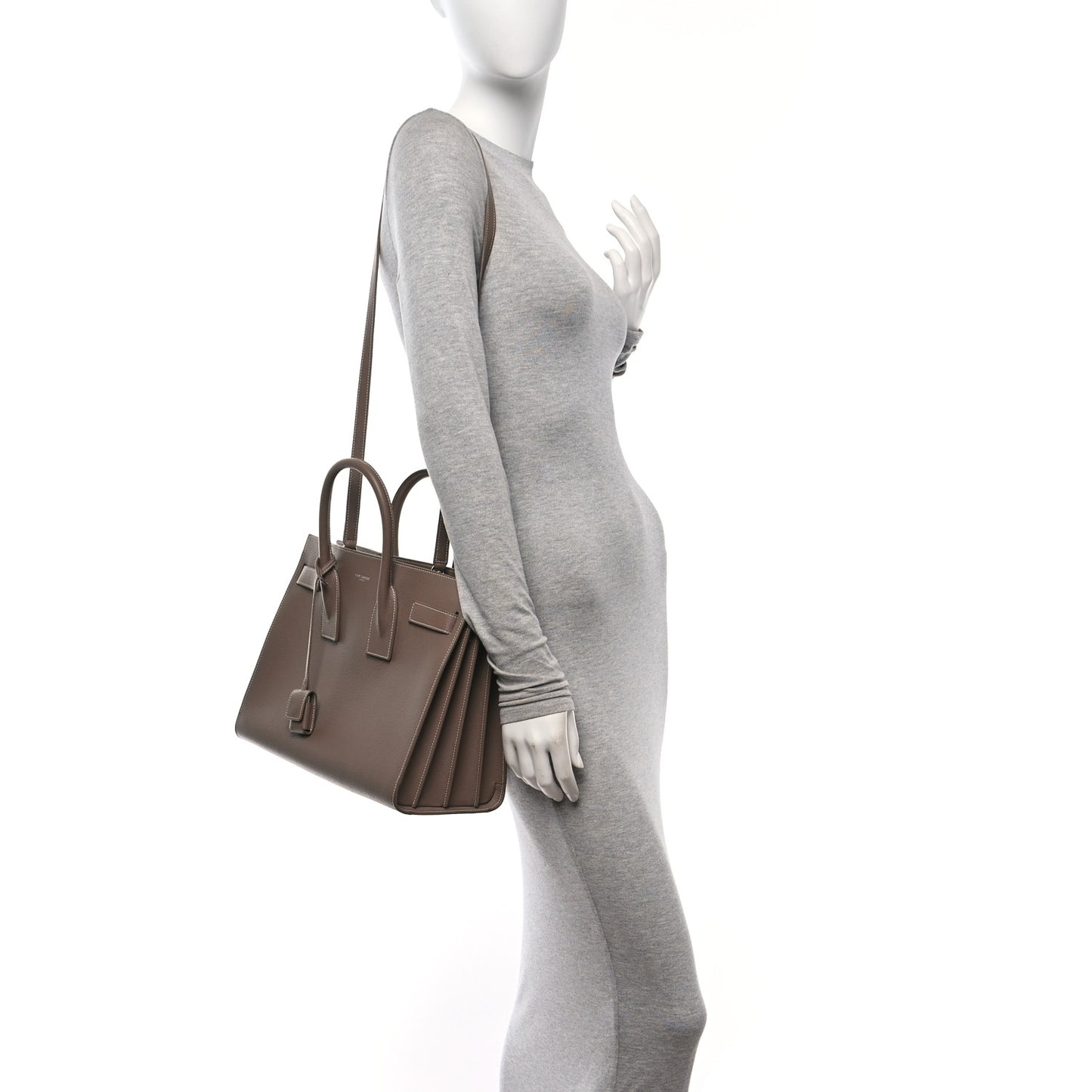 Grained Calfskin Topstitch Small Classic Sac De Jour Taupe