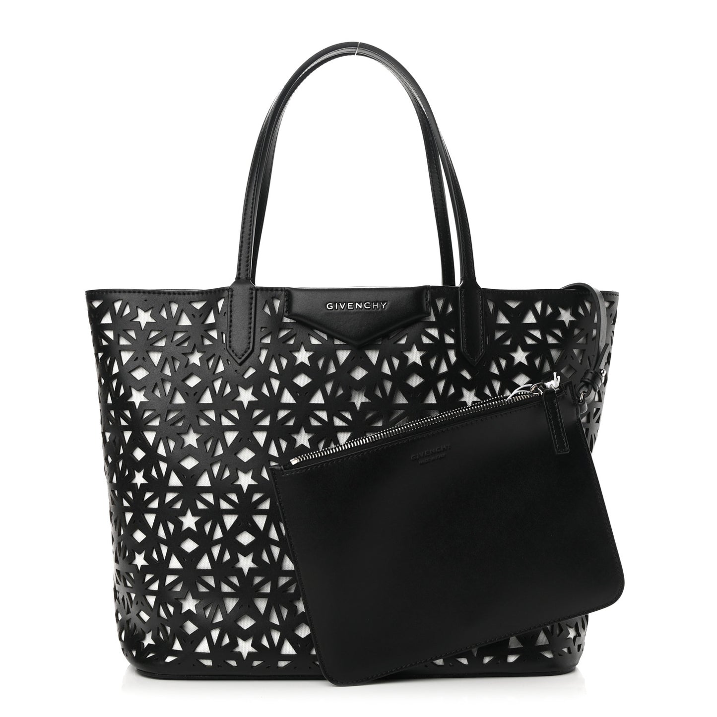 Calfskin Lazer Cut Medium Antigona Tote Black White