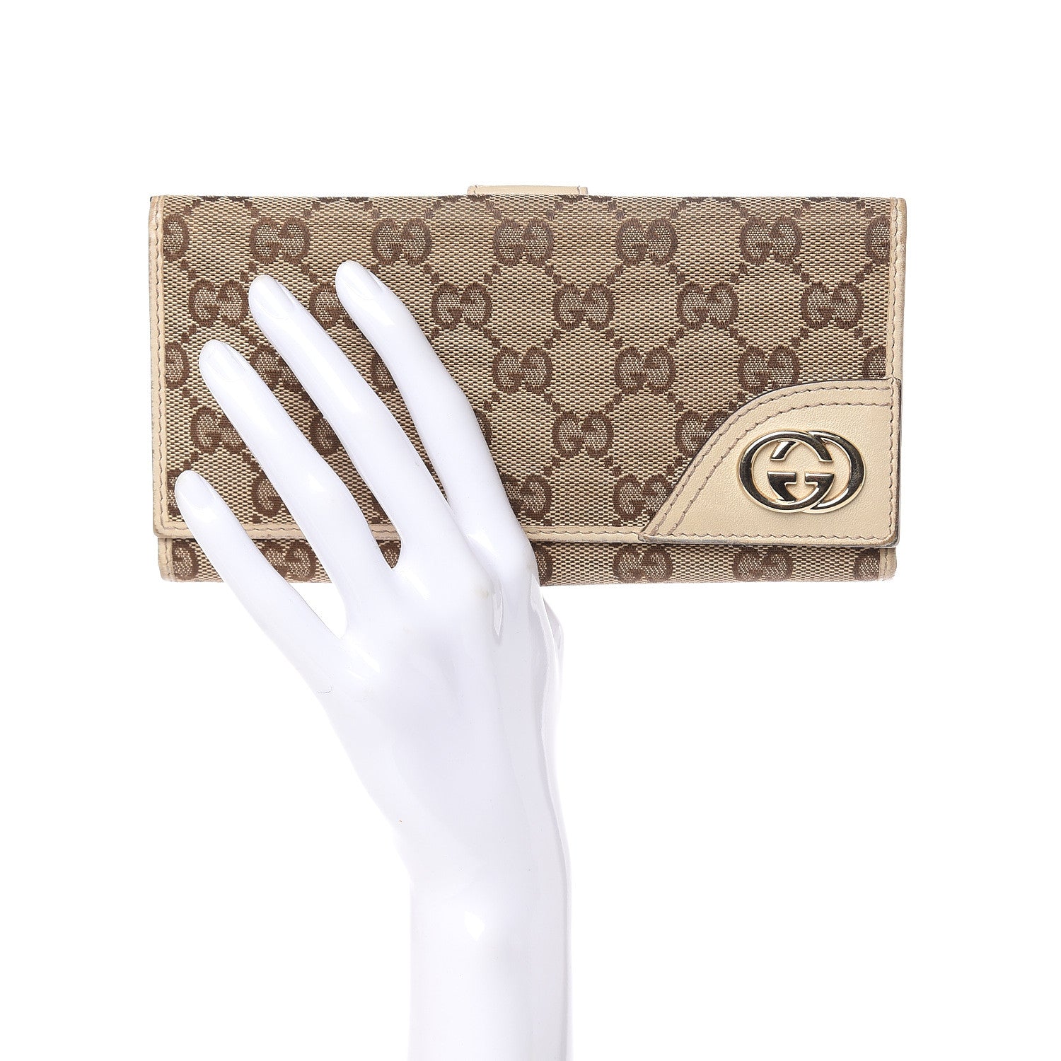 Gucci Monogram New Britt Continental Snap Wallet Off White 2 of 16