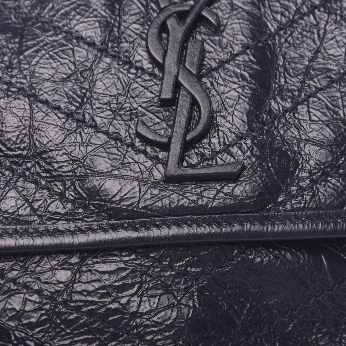 Crinkled Calfskin Matelasse Monogram Medium Niki Chain Satchel Deep Marine